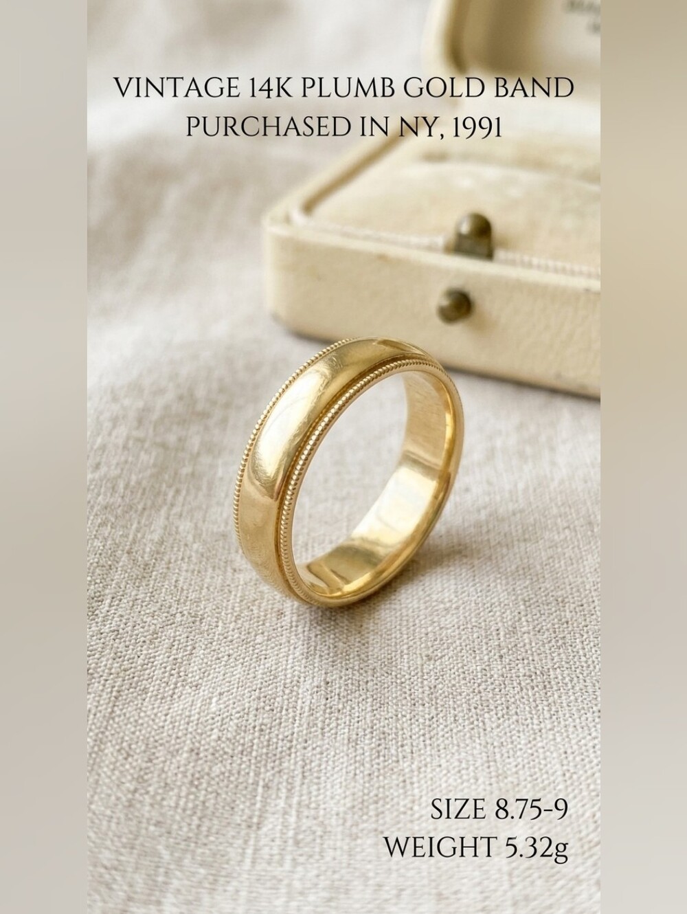 Vintage 14K Gold Milgrain Wedding Band – Size 8.75-9, 5.32g, 1991 Estate Piece